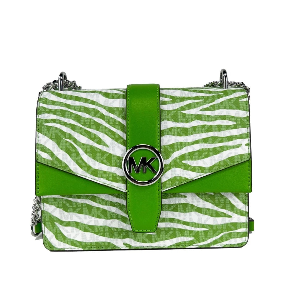Michael Kors Greenwich Small Print Logo Crossbody Tote Chain Bag Jungle Green $498
