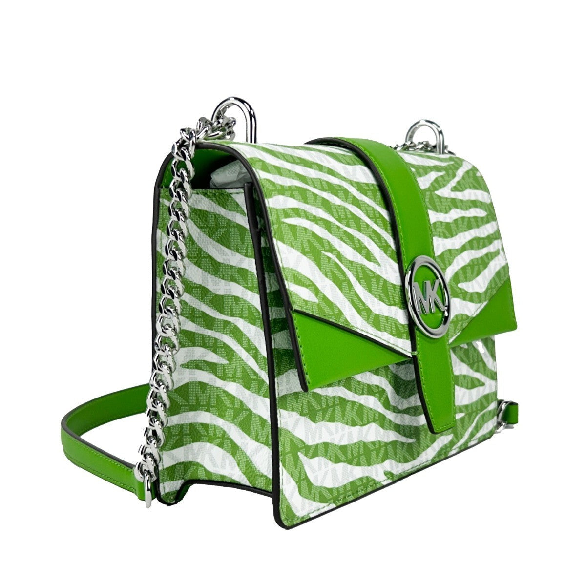 Michael Kors Greenwich Small Print Logo Crossbody Tote Chain Bag Jungle Green $498