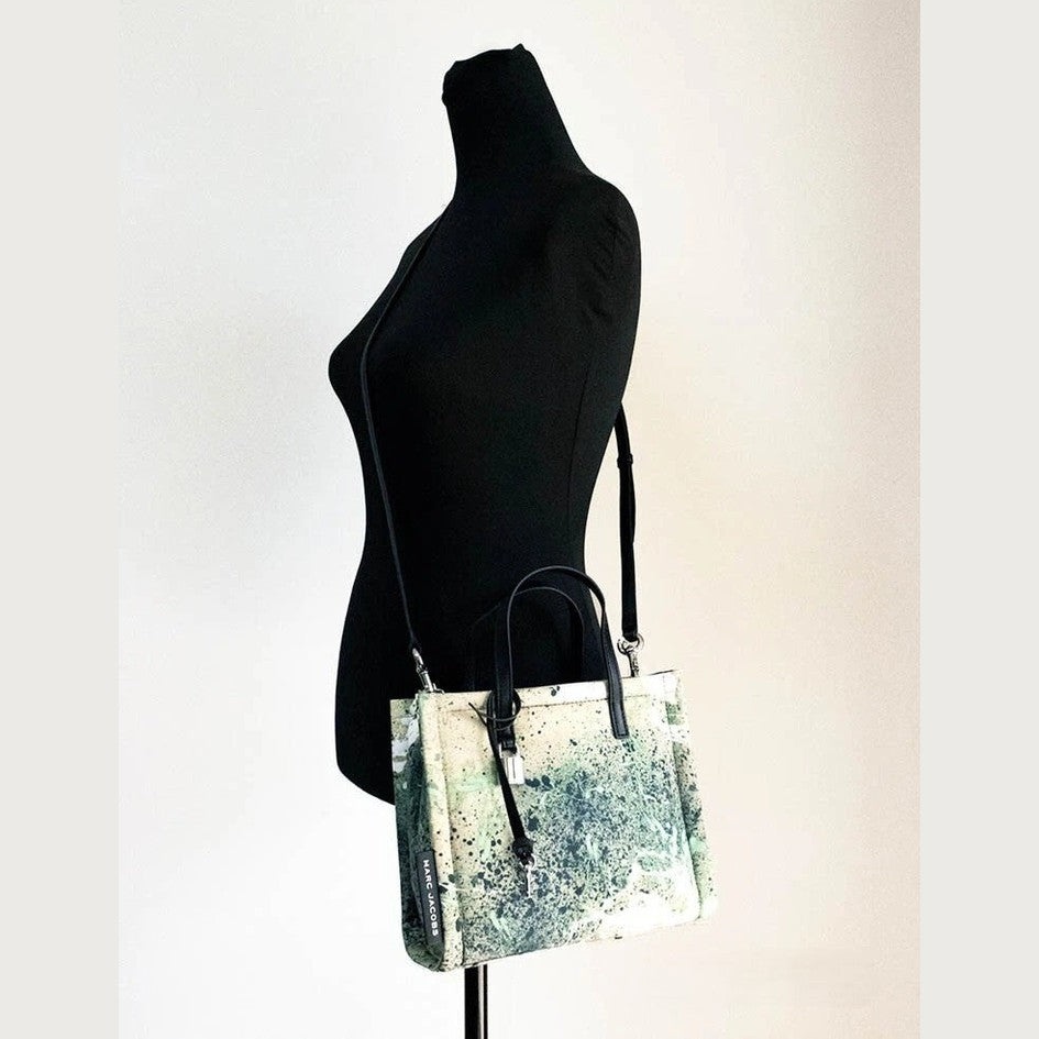 Marc Jacobs Mini Green Multi Splatter Paint Print Nylon Crossbody Tote Handbag