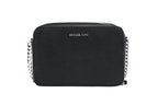 Michael Kors East West Crossbody Bag in black with gold accents, featuring a sleek design and adjustable strap.