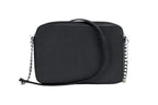 Michael Kors East West Crossbody Bag in black with gold accents, showing the sleek design and structured shape.