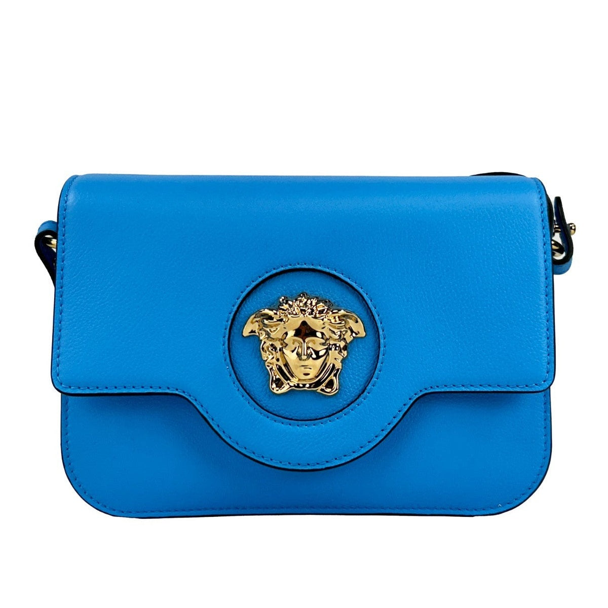 Versace La Medusa Blue Leather Shoulder Crossbody Bag Purse Versace