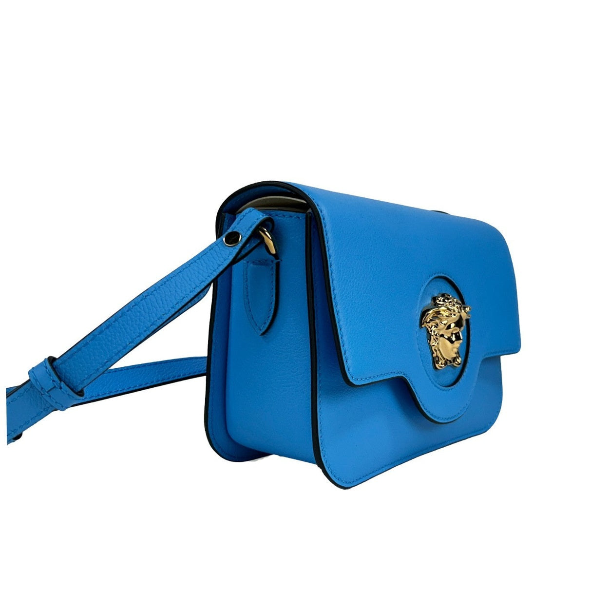 Versace La Medusa Blue Leather Shoulder Crossbody Bag Purse Versace