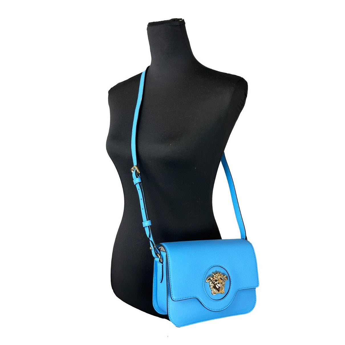 Versace La Medusa Blue Leather Shoulder Crossbody Bag Purse Versace