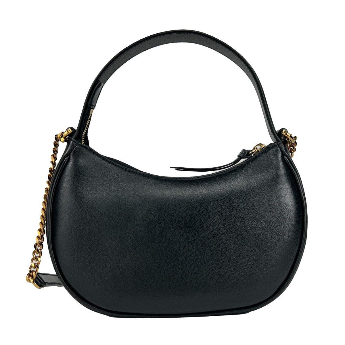 Versace Quilted Black Leather Half Moon Chain Crossbody Bag