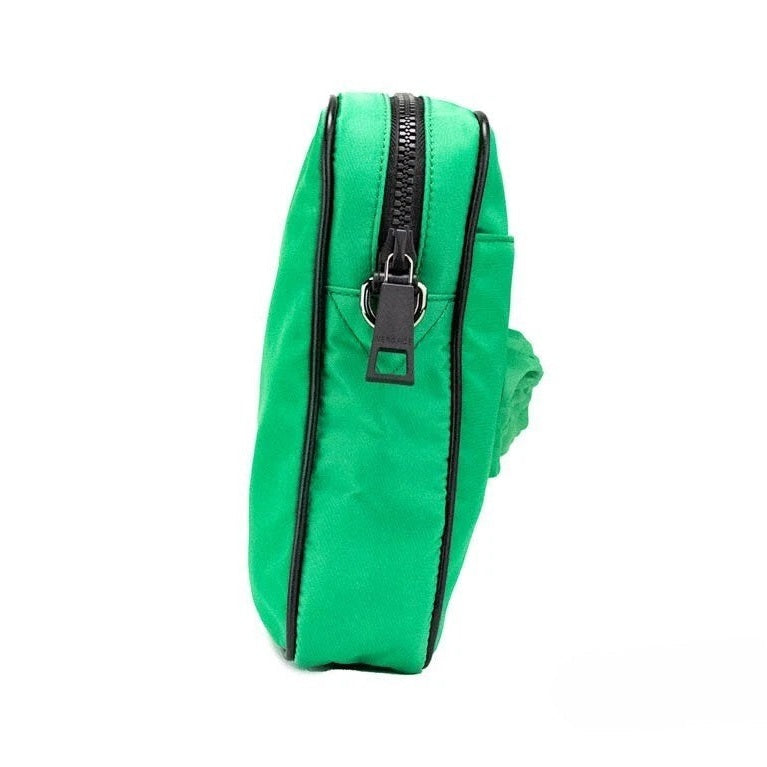 Versace Small Bright Green Nylon Fabric Medusa Crossbody Messenger Bag Purse