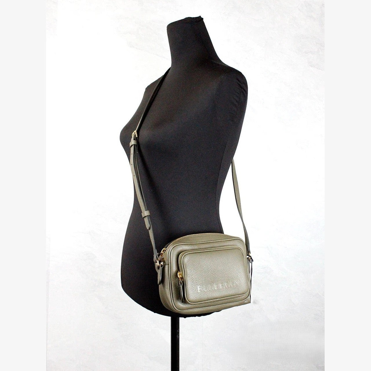 Burberry Small Branded Dark Fern Green Grainy Leather Camera Crossbody Bag
