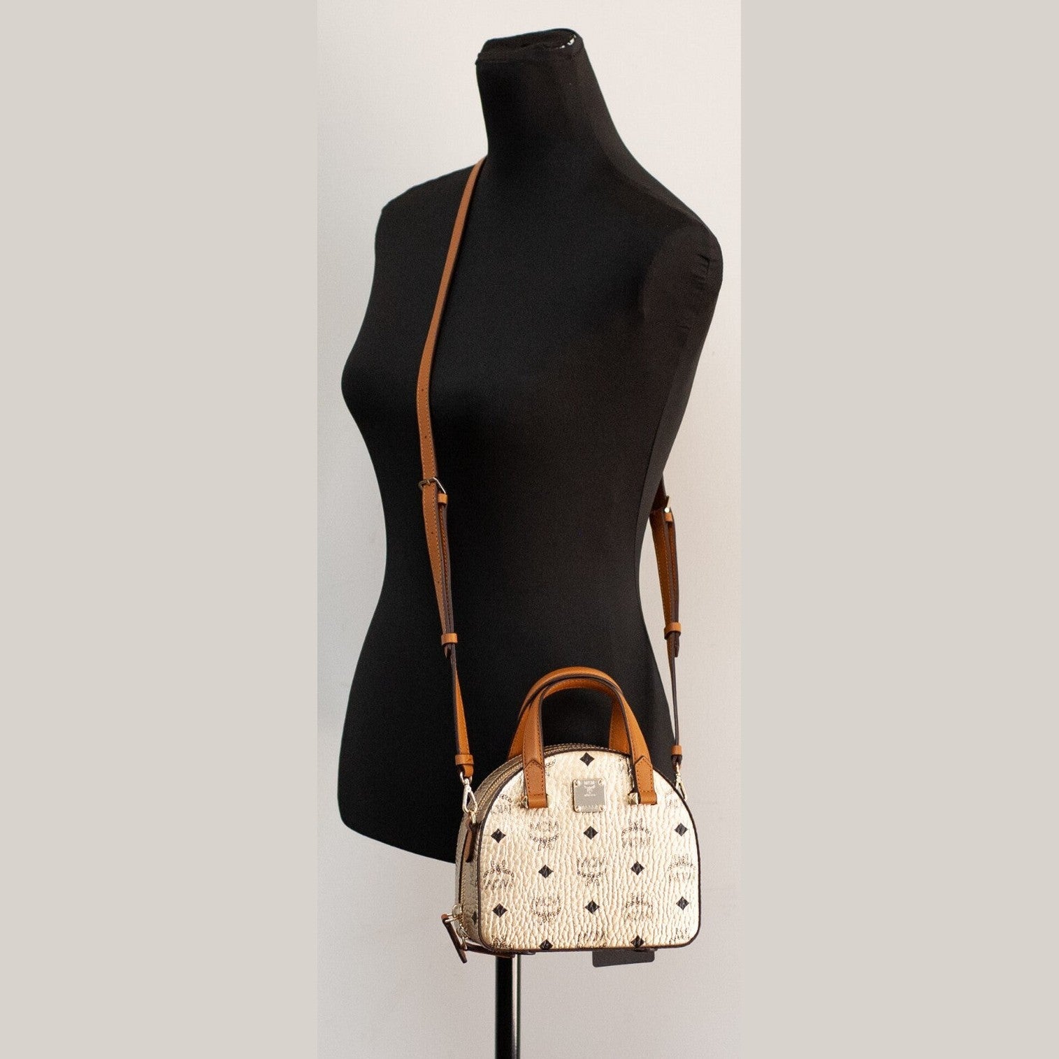 MCM Half Moon Mini Round Top Tote Crossbody Bag