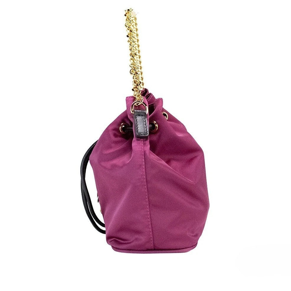 Versace Small Dahlia Nylon Medusa Pendant Bucket Chain Crossbody Bag Purse