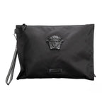 Versace Large Black Nylon Fabric Medusa Convertible Pouch Clutch Wristlet Bag