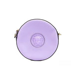 Versace Round Disco Lilac Pebbled Leather Camera Case Crossbody Bag Purse