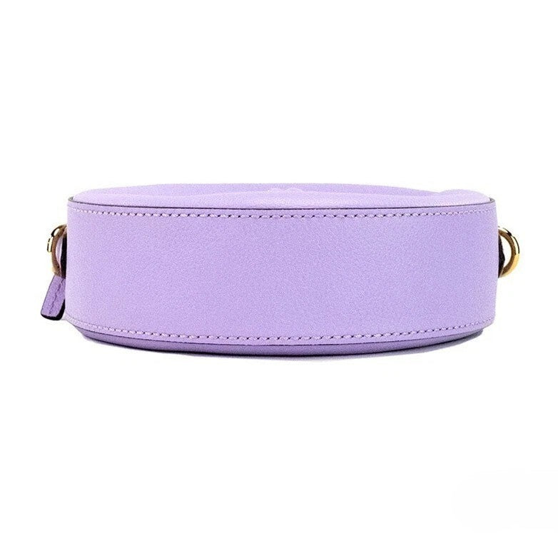Versace Round Disco Lilac Pebbled Leather Camera Case Crossbody Bag Purse