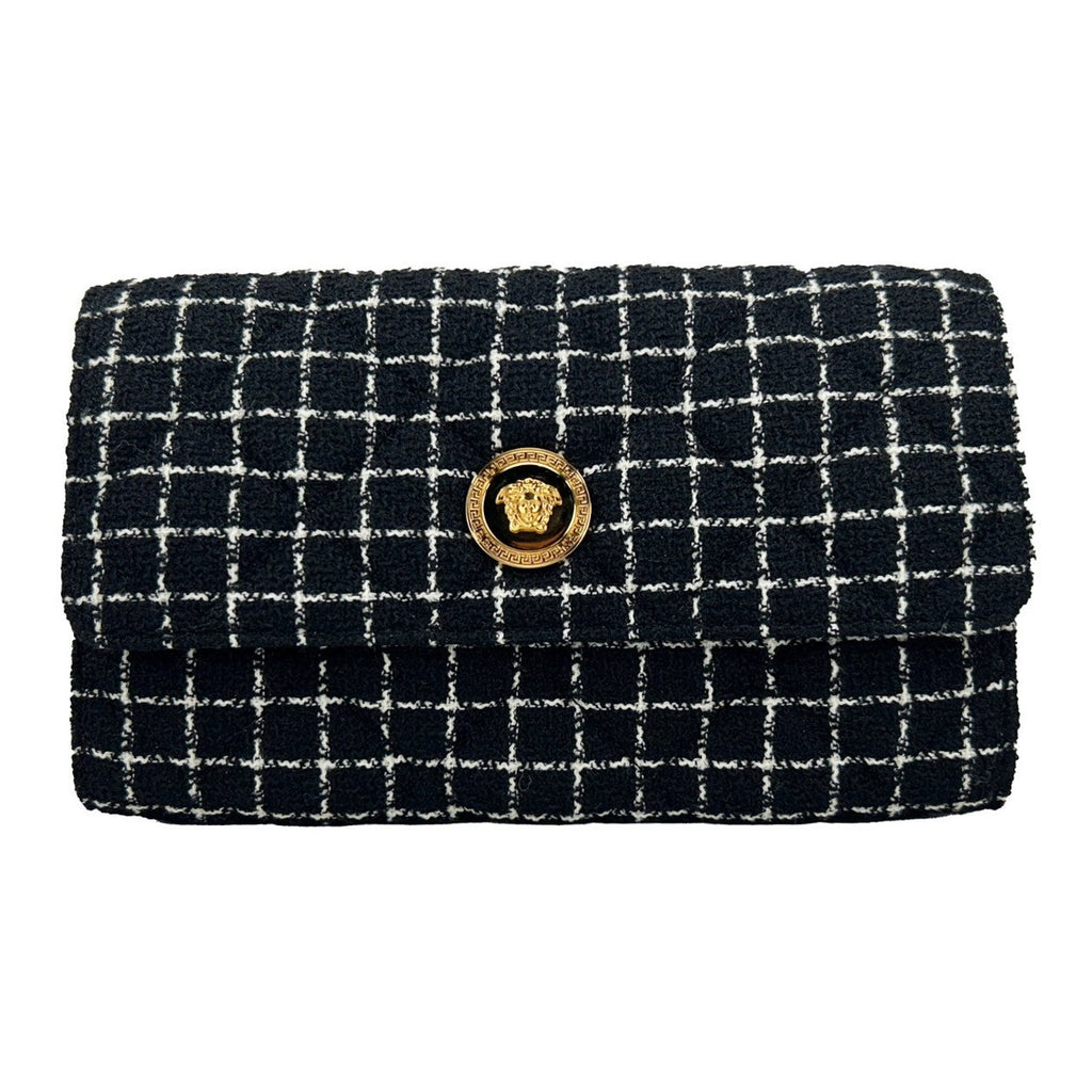 Versace Wallet On A Chain Fabric Black Crossbody Bag