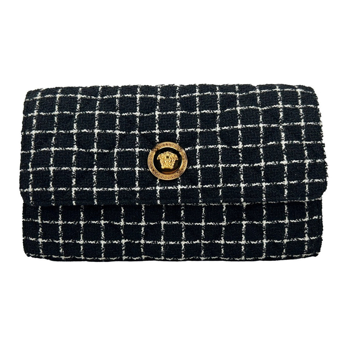 Versace Wallet On A Chain Fabric Black Crossbody Bag