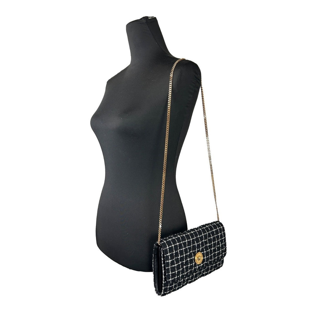 Versace Wallet On A Chain Fabric Black Crossbody Bag