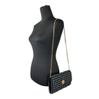Versace Wallet On A Chain Fabric Black Crossbody Bag