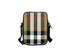 Burberry Paddy Check crossbody bag with signature beige, black, and red check pattern and leather strap.