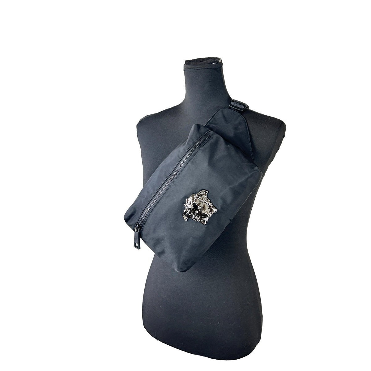 Versace Medusa Black Nylon Belt Bag Waist Fanny Pack Purse