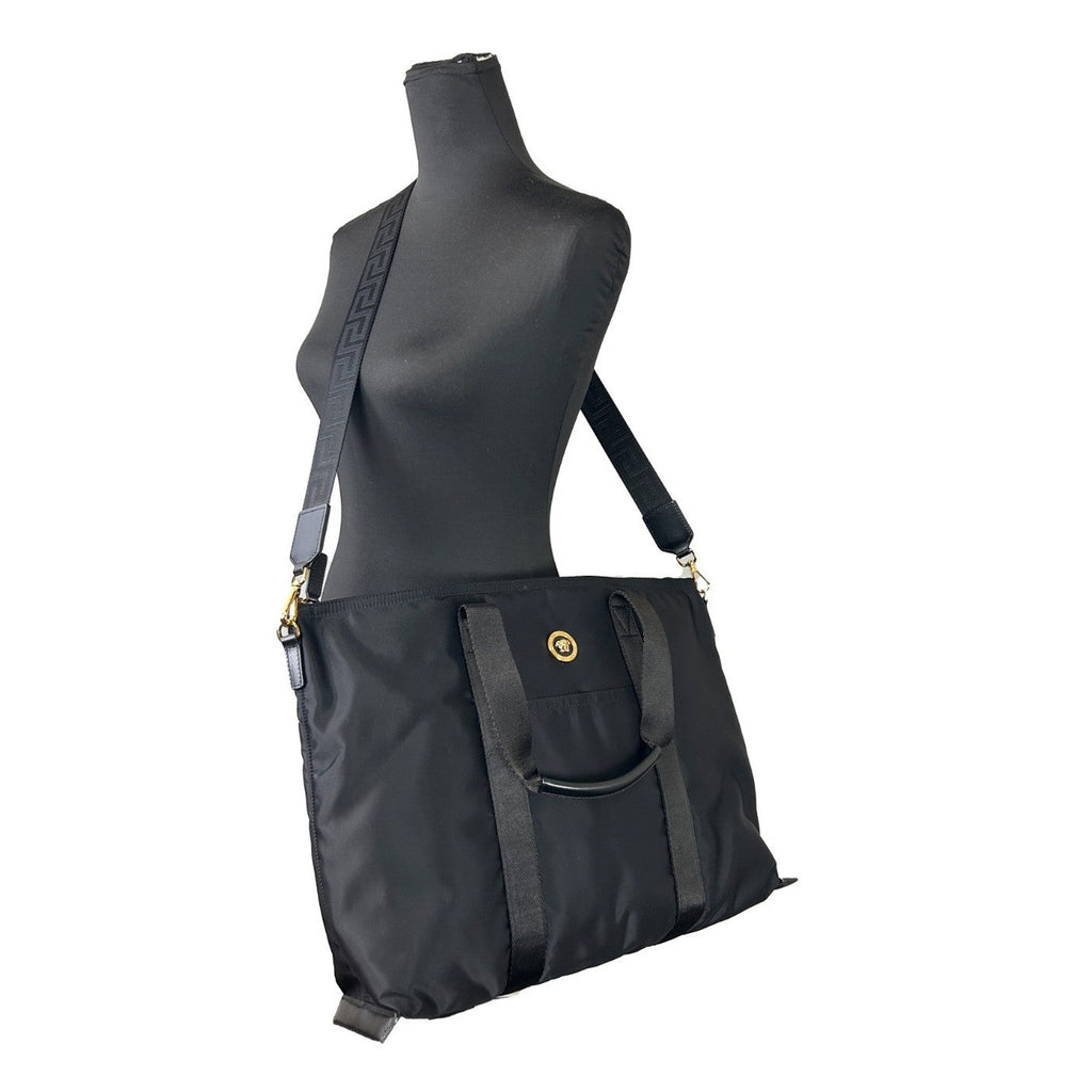 Versace Black Nylon Fabric La Medusa Shoulder Tote Bag
