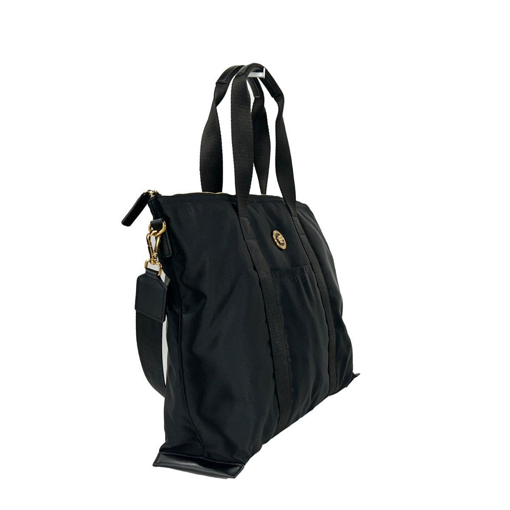 Versace Black Nylon Fabric La Medusa Shoulder Tote Bag
