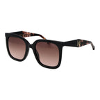 Carolina Herrera black acetate sunglasses with rounded frames and dark tinted lenses, stylish and elegant eyewear.