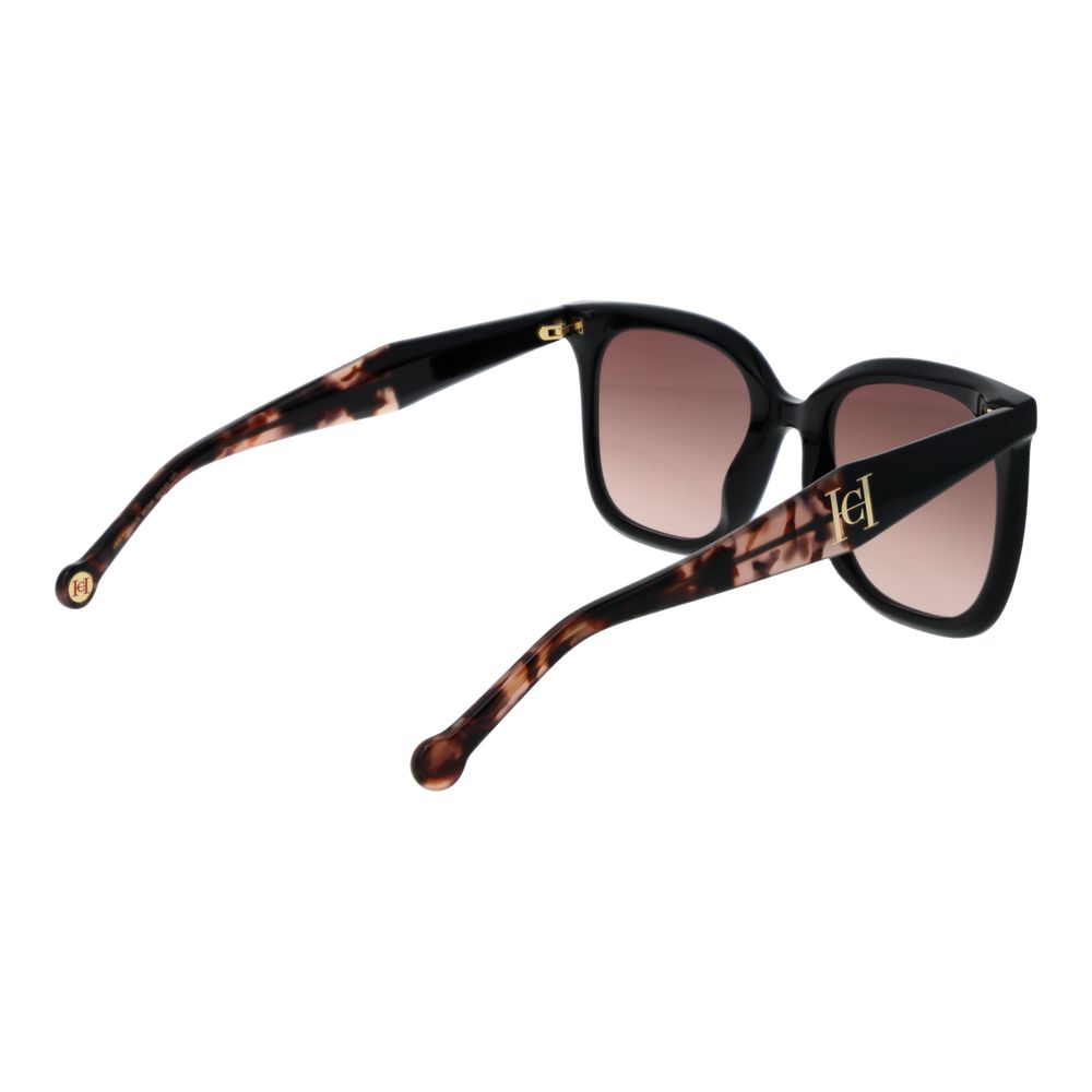 Carolina Herrera black acetate sunglasses with round frames and tinted lenses, stylish and sophisticated eyewear.