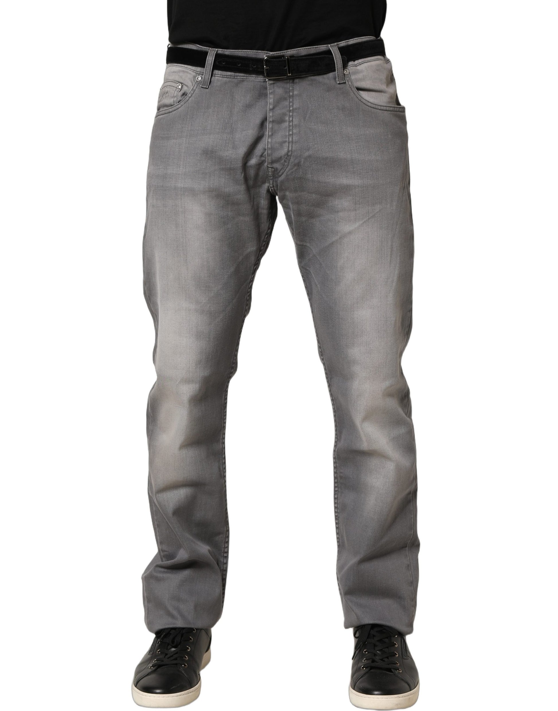 GF Ferre Gray Washed Mid Waist Straight Men Denim Trouser Jeans