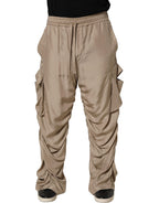 Dolce & Gabbana Brown Ruched Cargo Parachute Men Jogger Pants