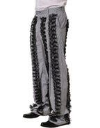 Dolce & Gabbana BlackGray Pinstripe Embellished Trouser Pants
