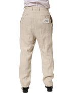 Dolce & Gabbana Beige Linen Tapered Men Dress Trouser Pants