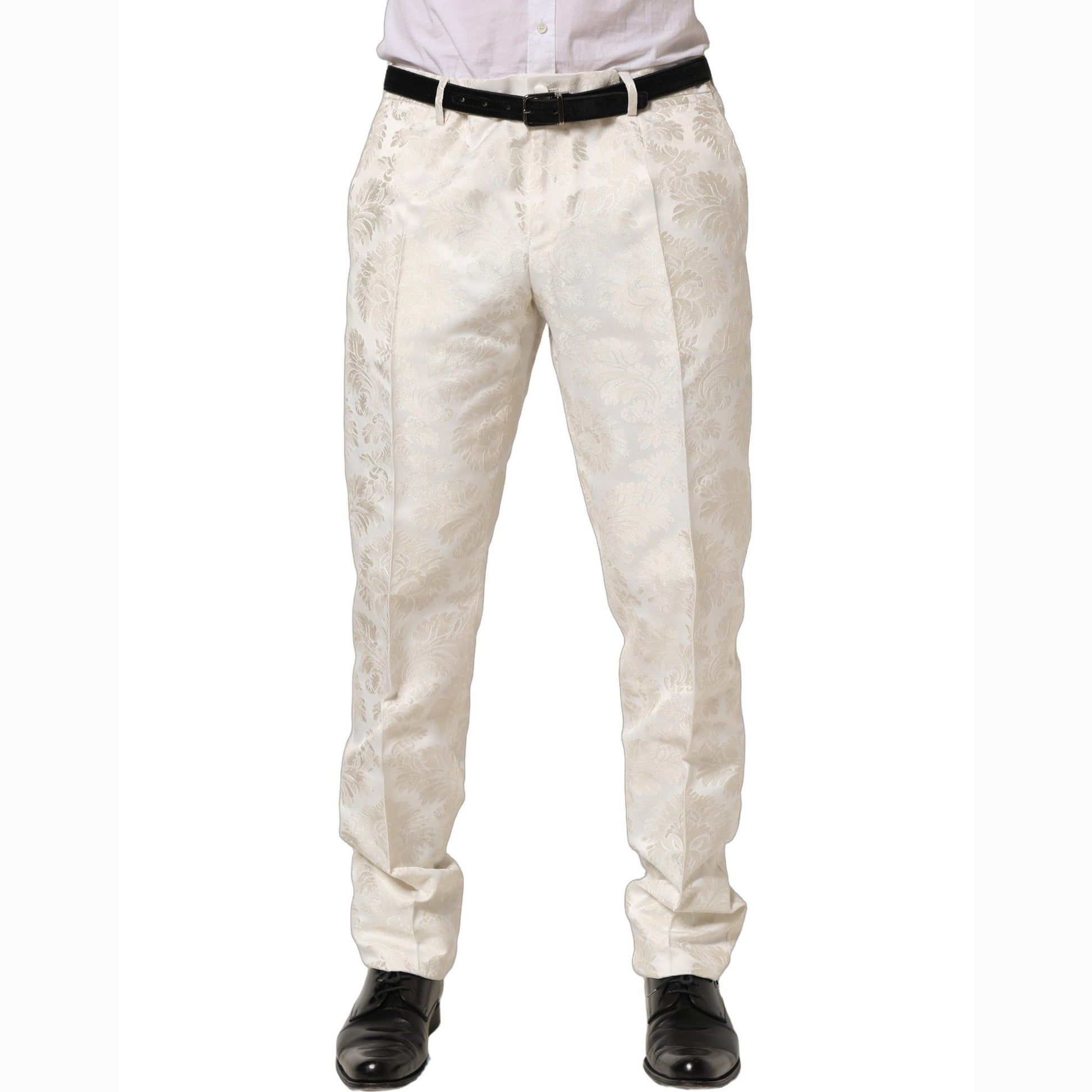 Dolce & Gabbana White Floral Men Dress Formal Trouser Pants
