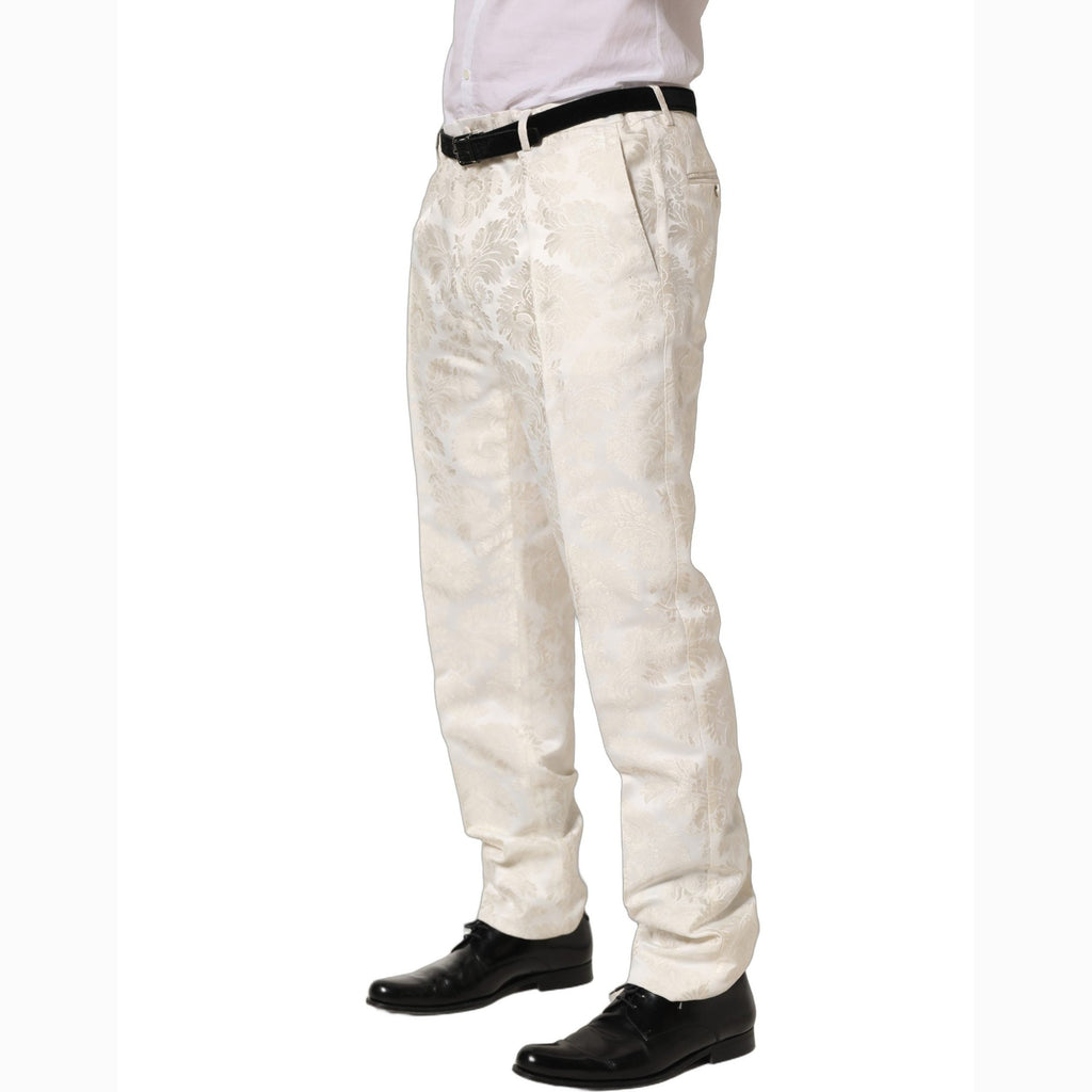 Dolce & Gabbana White Floral Men Dress Formal Trouser Pants