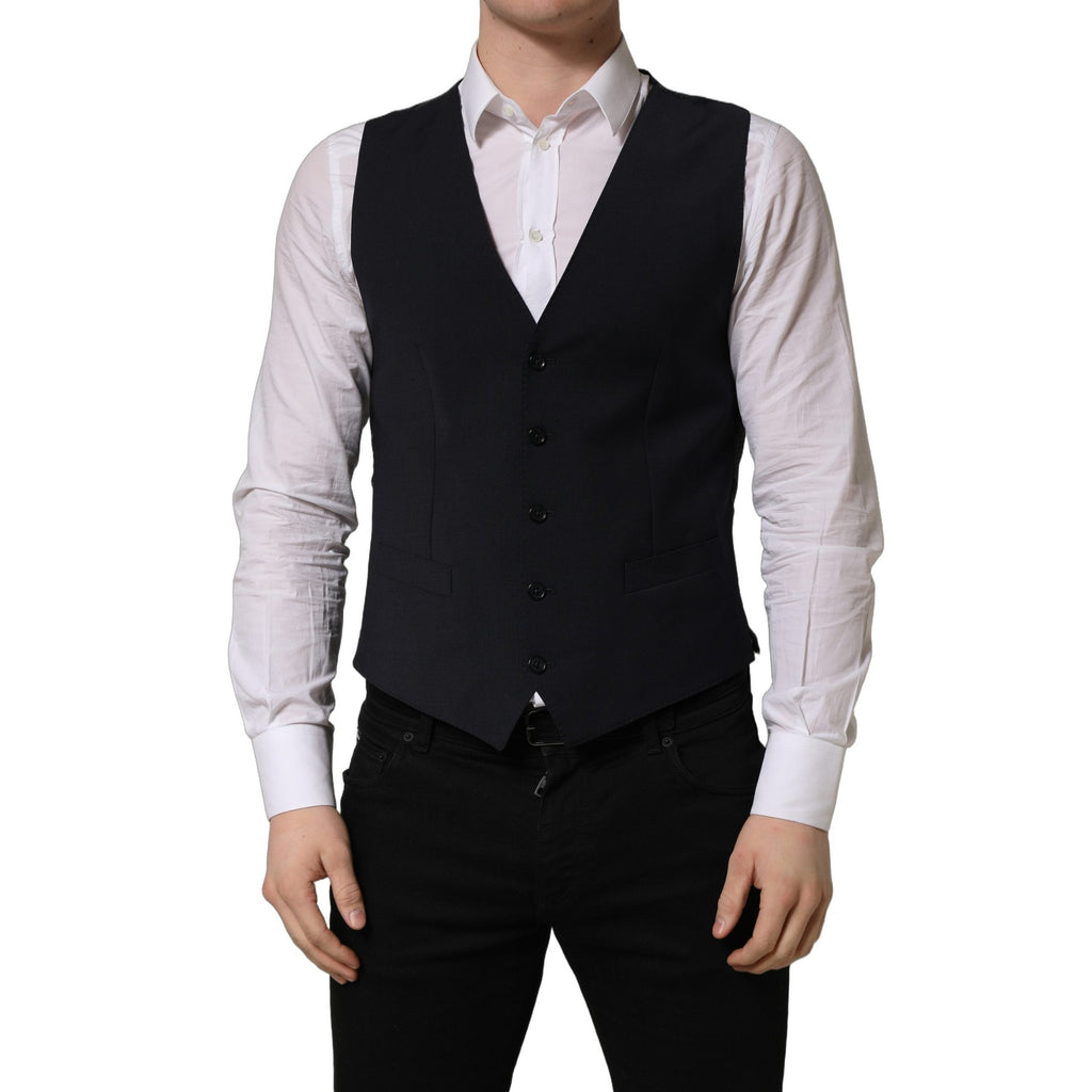 Dolce & Gabbana Black Wool Single Breasted Waistcoat Vest