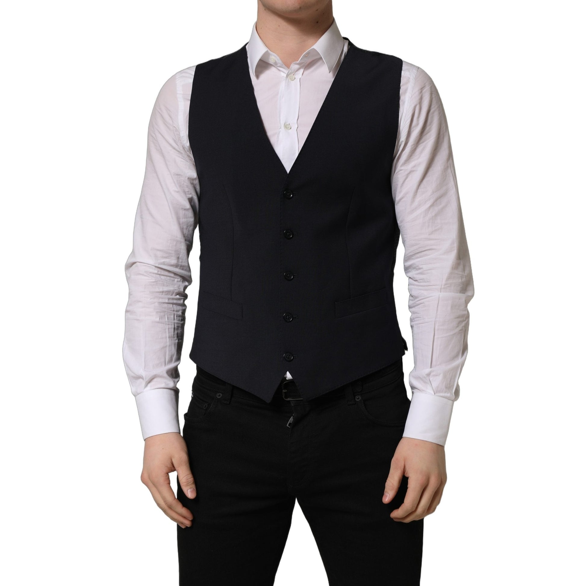 Dolce & Gabbana Black Wool Single Breasted Waistcoat Vest