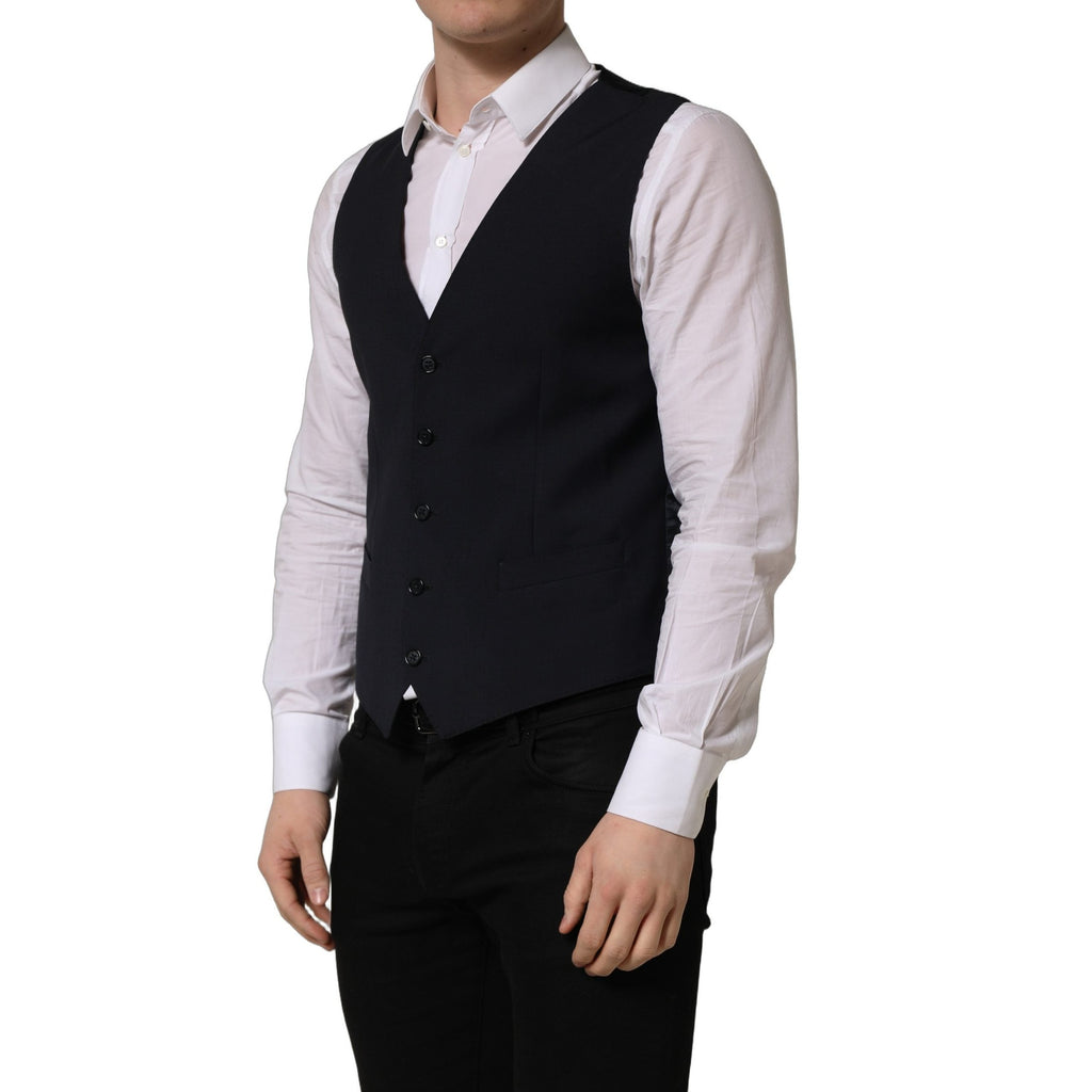 Dolce & Gabbana Black Wool Single Breasted Waistcoat Vest