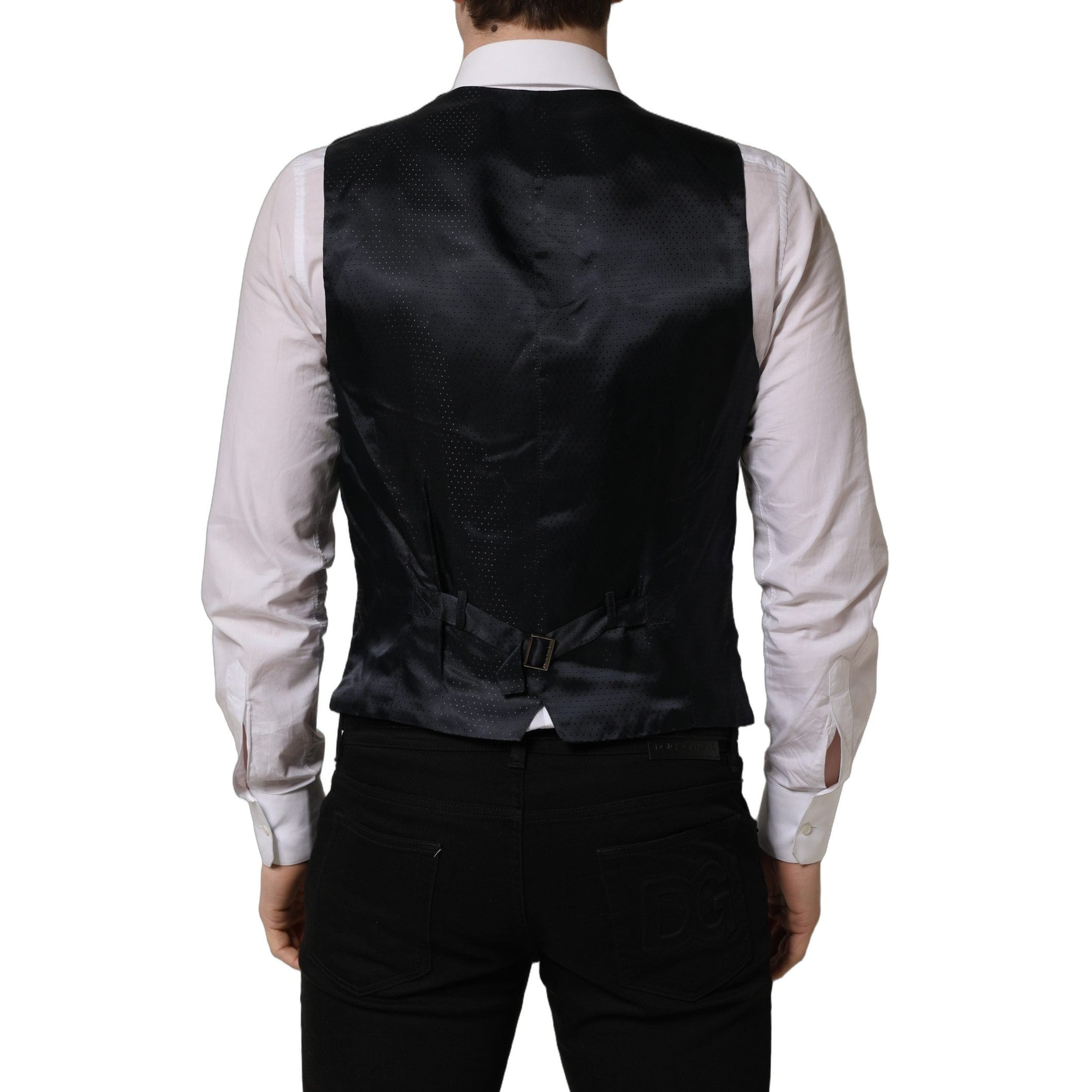 Dolce & Gabbana Black Wool Single Breasted Waistcoat Vest