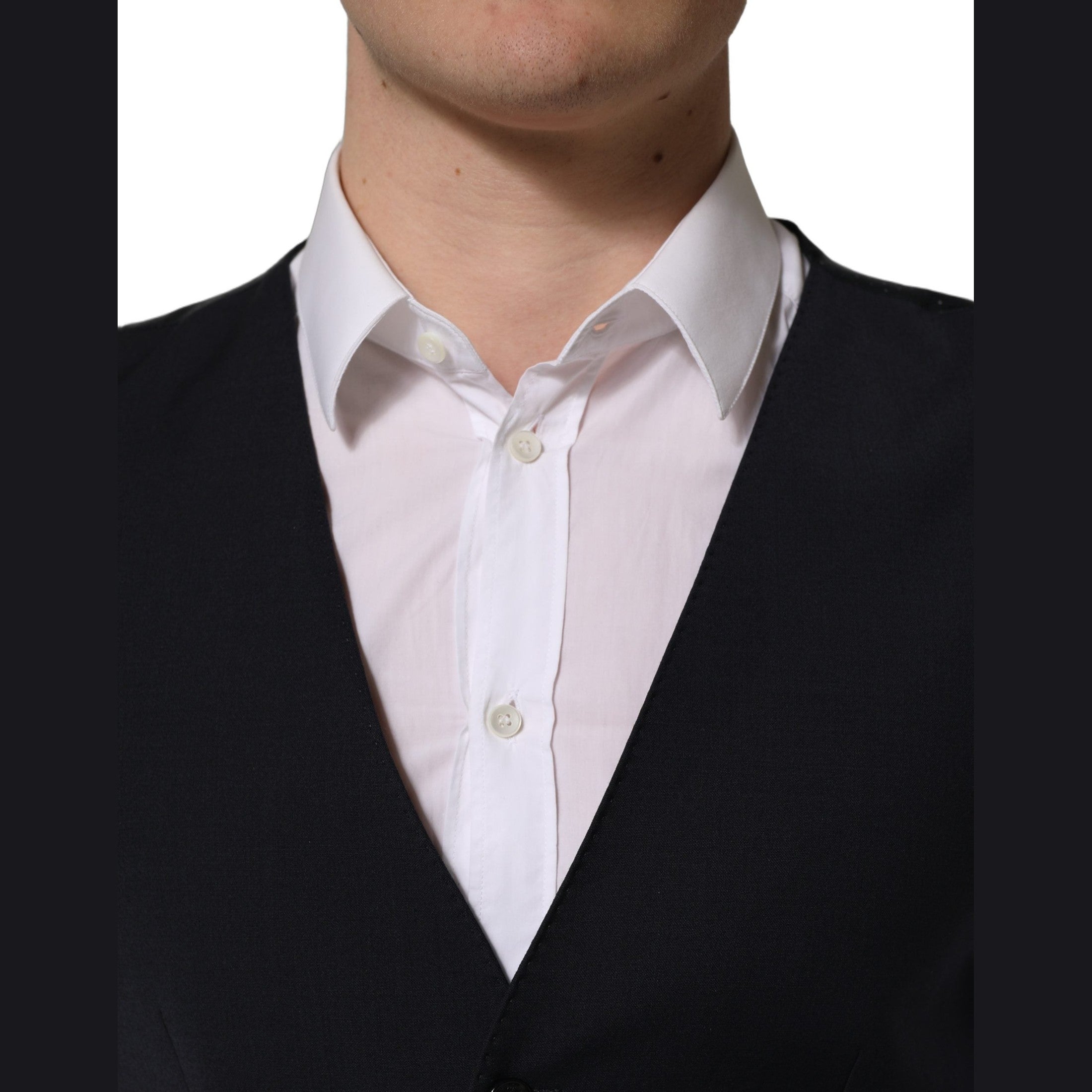 Dolce & Gabbana Black Wool Single Breasted Waistcoat Vest