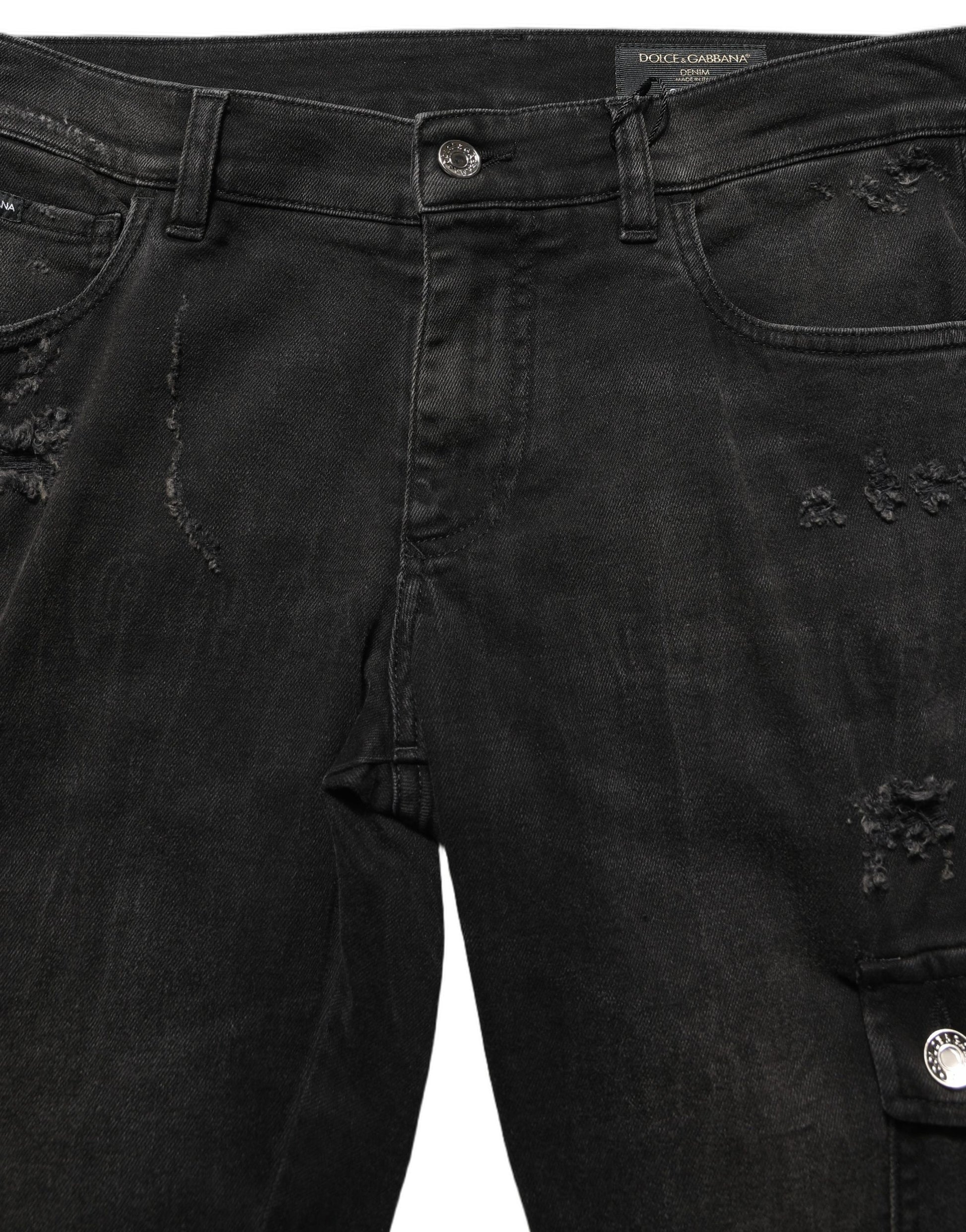 Dolce & Gabbana Black Distressed Cargo Cotton Men Denim Jeans