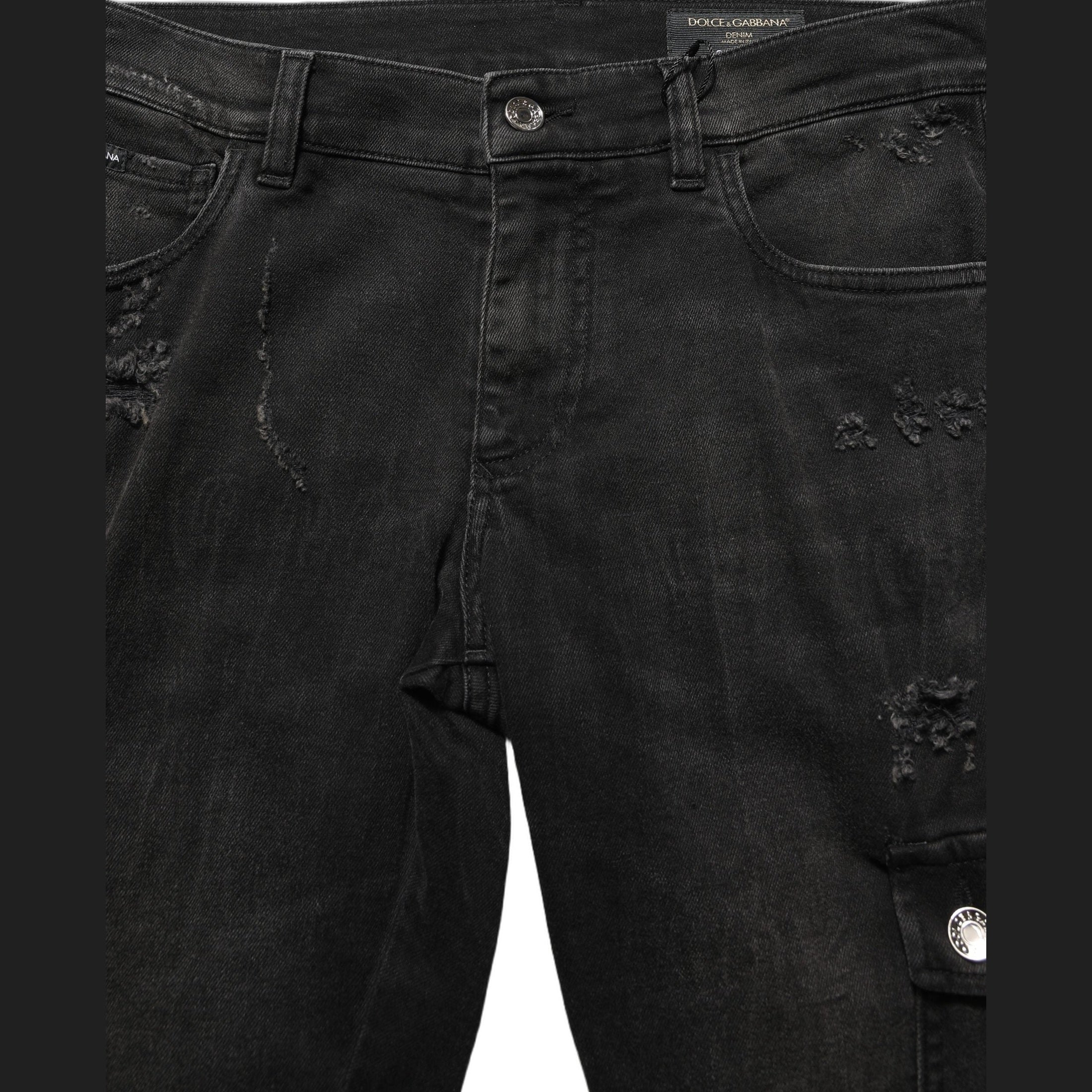 Dolce & Gabbana Black Distressed Cargo Cotton Men Denim Jeans