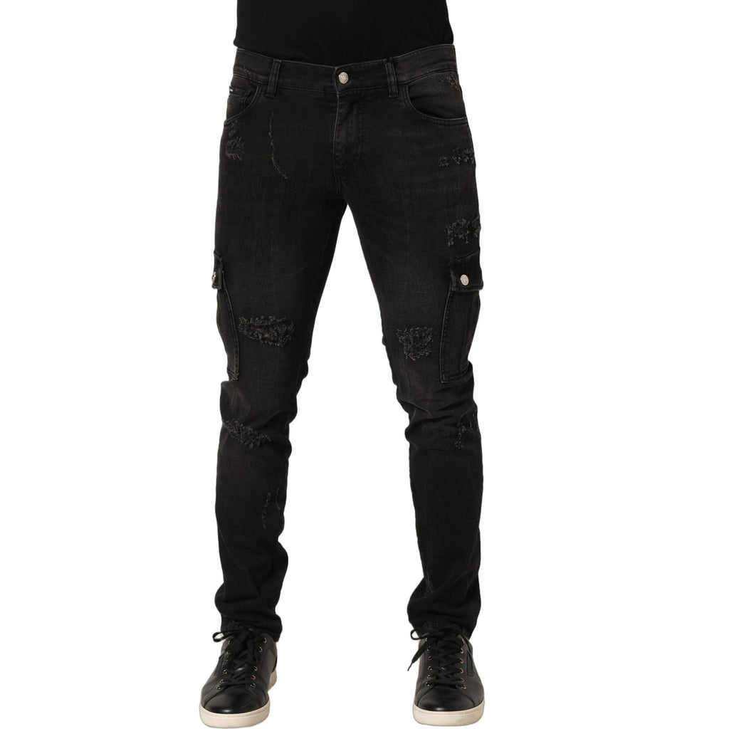 Dolce & Gabbana Black Distressed Cargo Cotton Men Denim Jeans