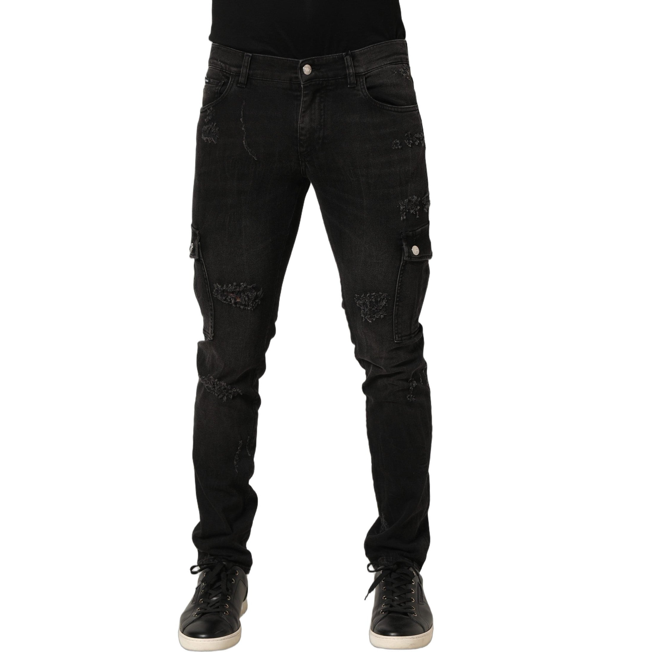 Dolce & Gabbana Black Distressed Cargo Cotton Men Denim Jeans