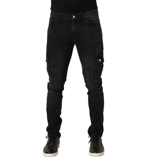 Dolce & Gabbana Black Distressed Cargo Cotton Men Denim Jeans