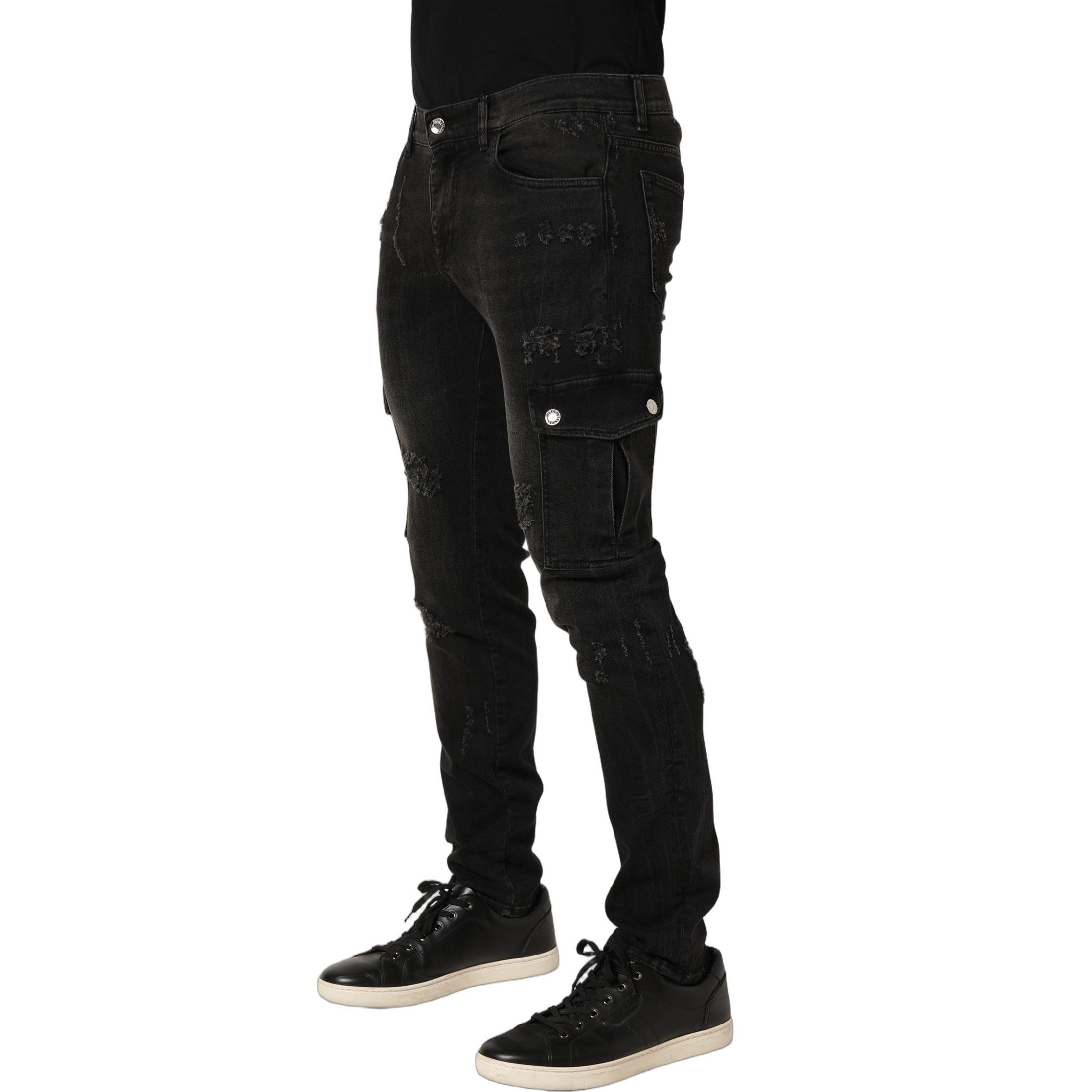 Dolce & Gabbana Black Distressed Cargo Cotton Men Denim Jeans