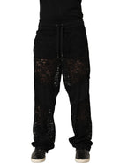 Dolce & Gabbana Black Lace Mid Waist Jogger Men Trouser Pants