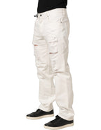 Dolce & Gabbana White Cotton Distressed Straight Denim Jeans
