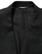 Dolce & Gabbana Black Linen Slim Fit Formal 2 Piece Suit