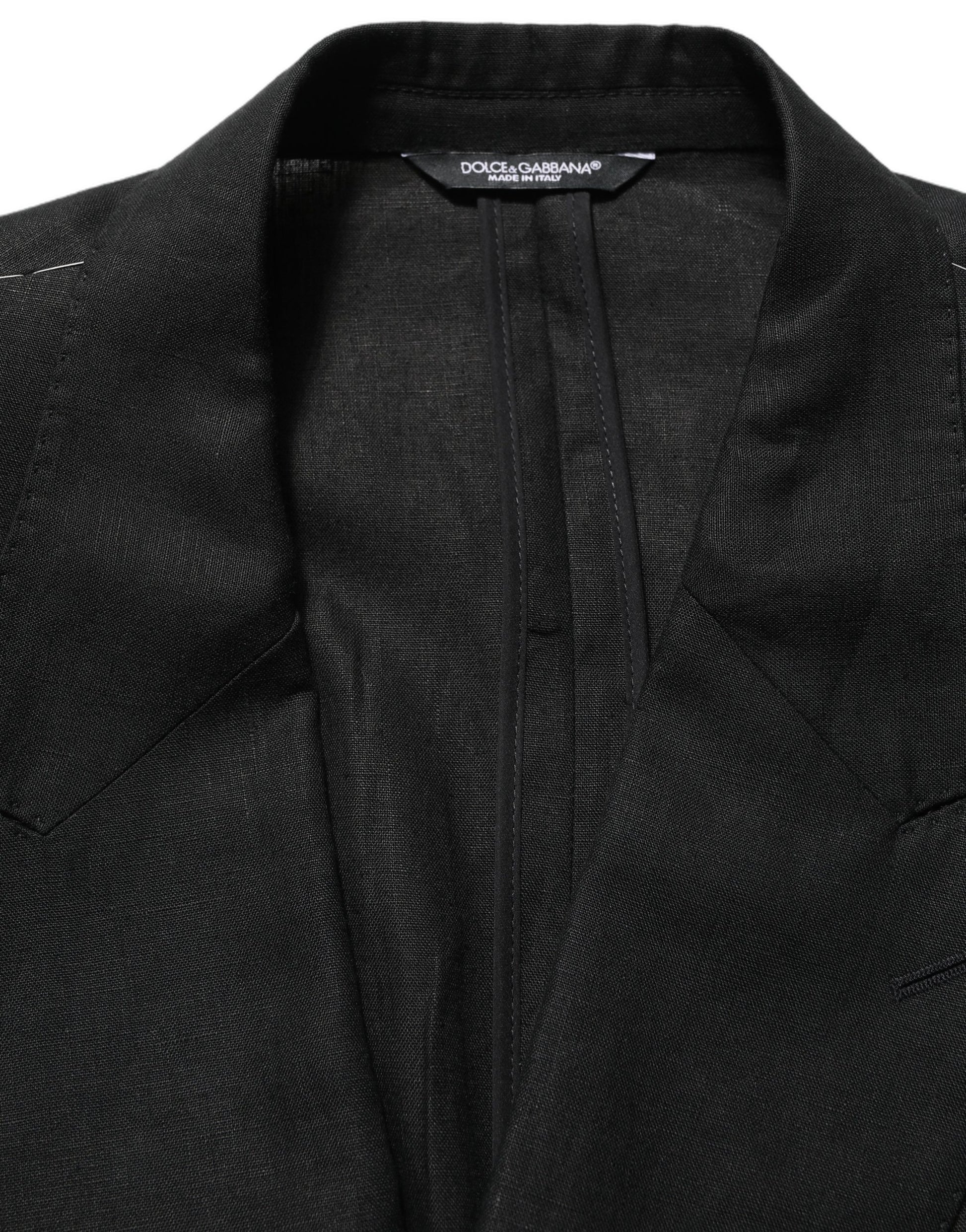 Dolce & Gabbana Black Linen Slim Fit Formal 2 Piece Suit