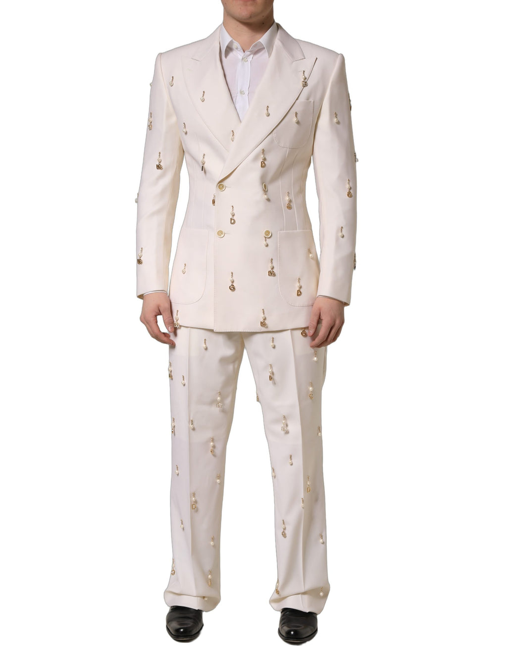 Dolce & Gabbana White Wool Slim Fit Formal 2 Piece Men Suit