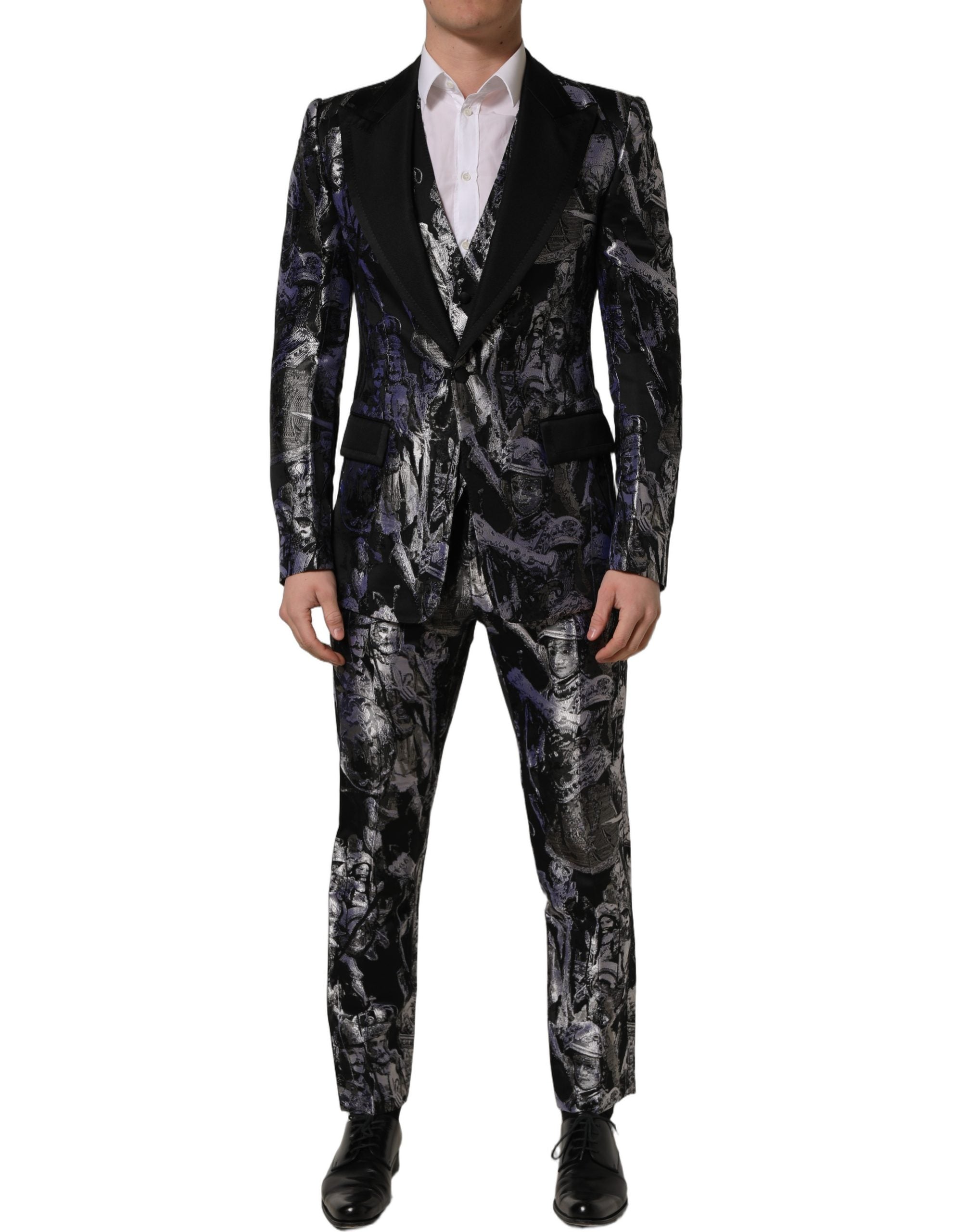 Dolce & Gabbana Black Jacquard Slim Fit Formal 3 Piece Suit Dolce & Gabbana