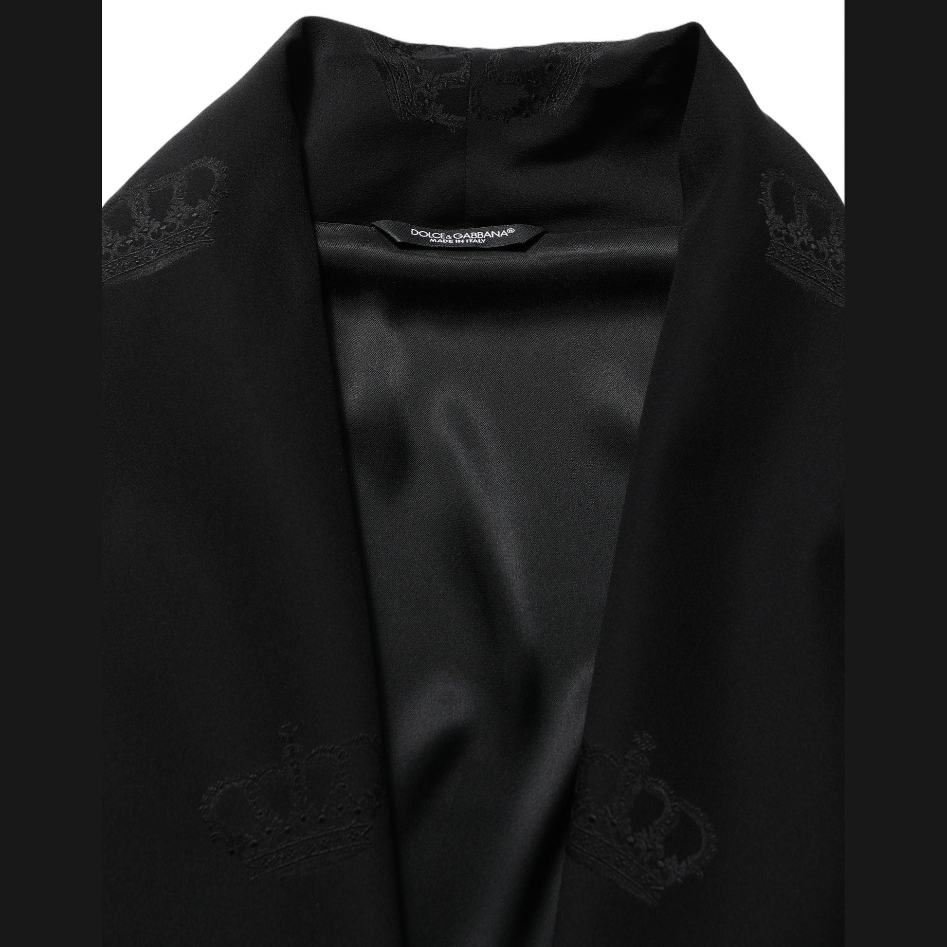 Dolce & Gabbana Black 100% Silk Robe Men Wrap Coat Jacket